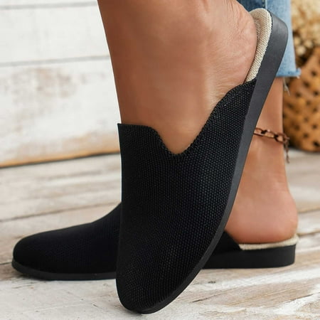 

Krdevn Slippers for Women Summer Fashion Cloth Breathable Bag Head Slippers Outdoor Casual Comfortable Slippers -Black 38