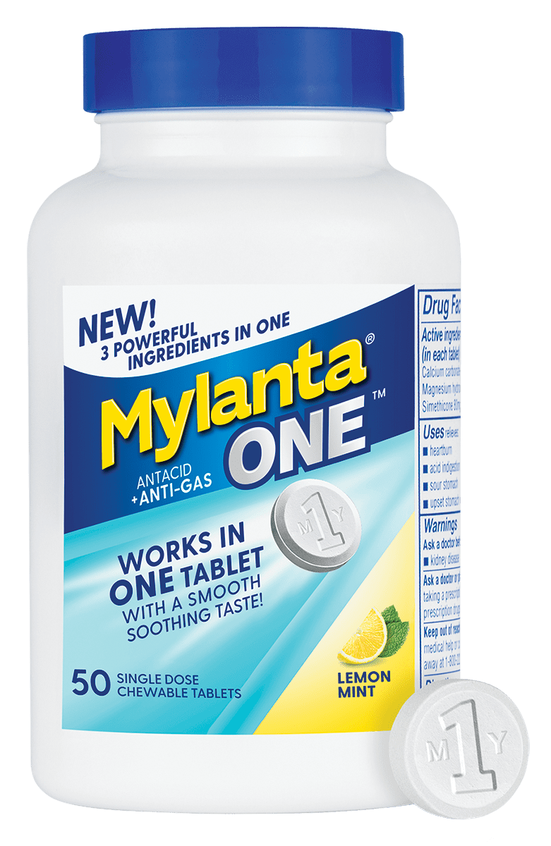 Buy Mylanta One Chewable Antacid Tablets for Heartburn and Gas, Lemon Mint, 50 count Online in