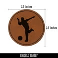 thumbnail image 2 of Man Bowler Bowling Ball Front View 2.5" Faux Leather Round Engraved Iron-On Patch - Brown, 2 of 6