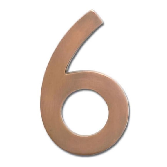 Solid Cast Brass 5 in. Antique Copper Floating House Number 6