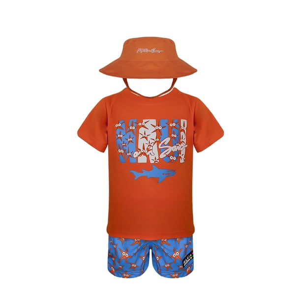 CONJUNTO 3PZS PARA BEBO TRAJE DE BAÑO, PLAYERA Y SOMBRERO REVERSIBLE MAUI AND SONS 134860