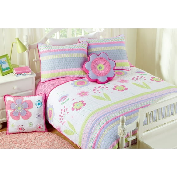 Rainbow Flower 100% Hypoallergenic Cotton 2 piece Quilt Set Bedroom Quilt Bedding Twin Size Pink