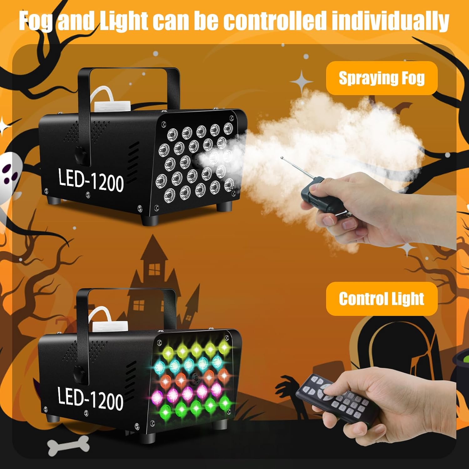 INSMART Fog Machine, 600W 2000CFM Smoke Machine with 24 RGB LED Lights, Wireless Remote Control, Perfect for Halloween Wedding Concert Bar Party