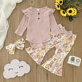 thumbnail image 2 of Youmylove Girls Long Sleeve Ribbed Romper Bodysuit Pumpkin Floral Prints Bell Bottoms Pants Outfits Toddler Girl Clothes, 2 of 4