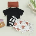 thumbnail image 2 of Newborn Baby Girl Clothes Cowhead Printed Black Round Neck Shirt + Shorts with Fringe Edge + Headband Set 3PCs Infant Spring Summer Outfits, 2 of 5