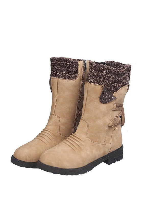 Snow Boots For Women Low Heel Mid-Calf Boots Autumn And Winter New Woolen Yarn Snow Boots Back Strap Plus Size Boots Women