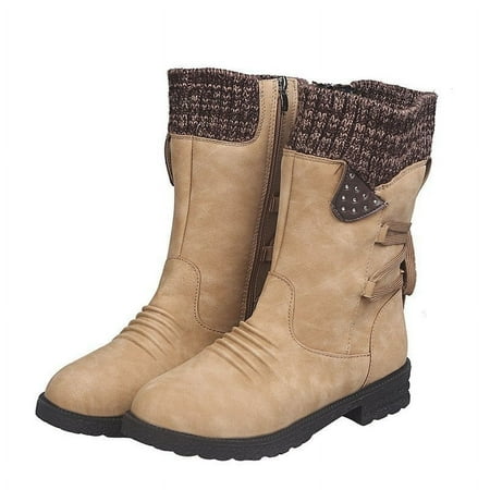 Deals of the Day Tarmeek Boots for Women Womens Fall Winter Boots Vintage Strap Plus Size Boots Woolen Yarn Snow Boots Mid-Calf Boots for Women Shoes for Women