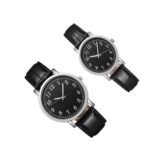 WRITWAA 2Pcs Wrist Watches for Men and Women Black Leather Round Durable Precise Movement Wedding present