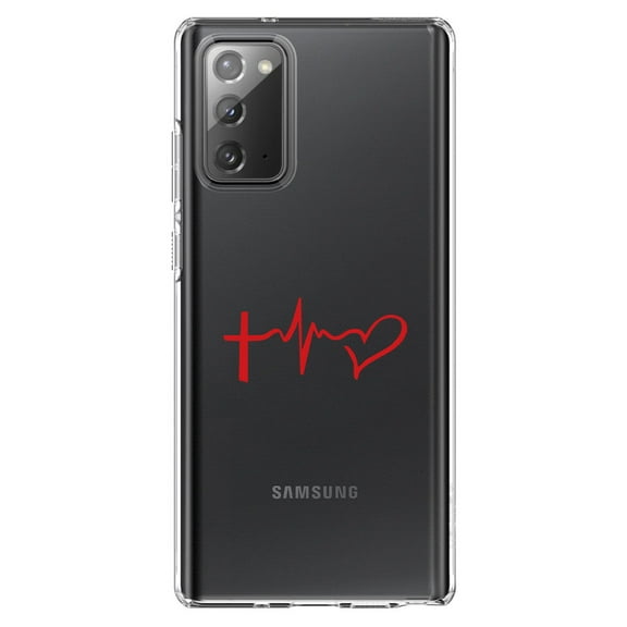 DistinctInk Clear Shockproof Hybrid Case for Samsung Galaxy Note 20 (6.7" Screen) - TPU Bumper Acrylic Back Tempered Glass Screen Protector - Cross Heart - Faith Hope Love