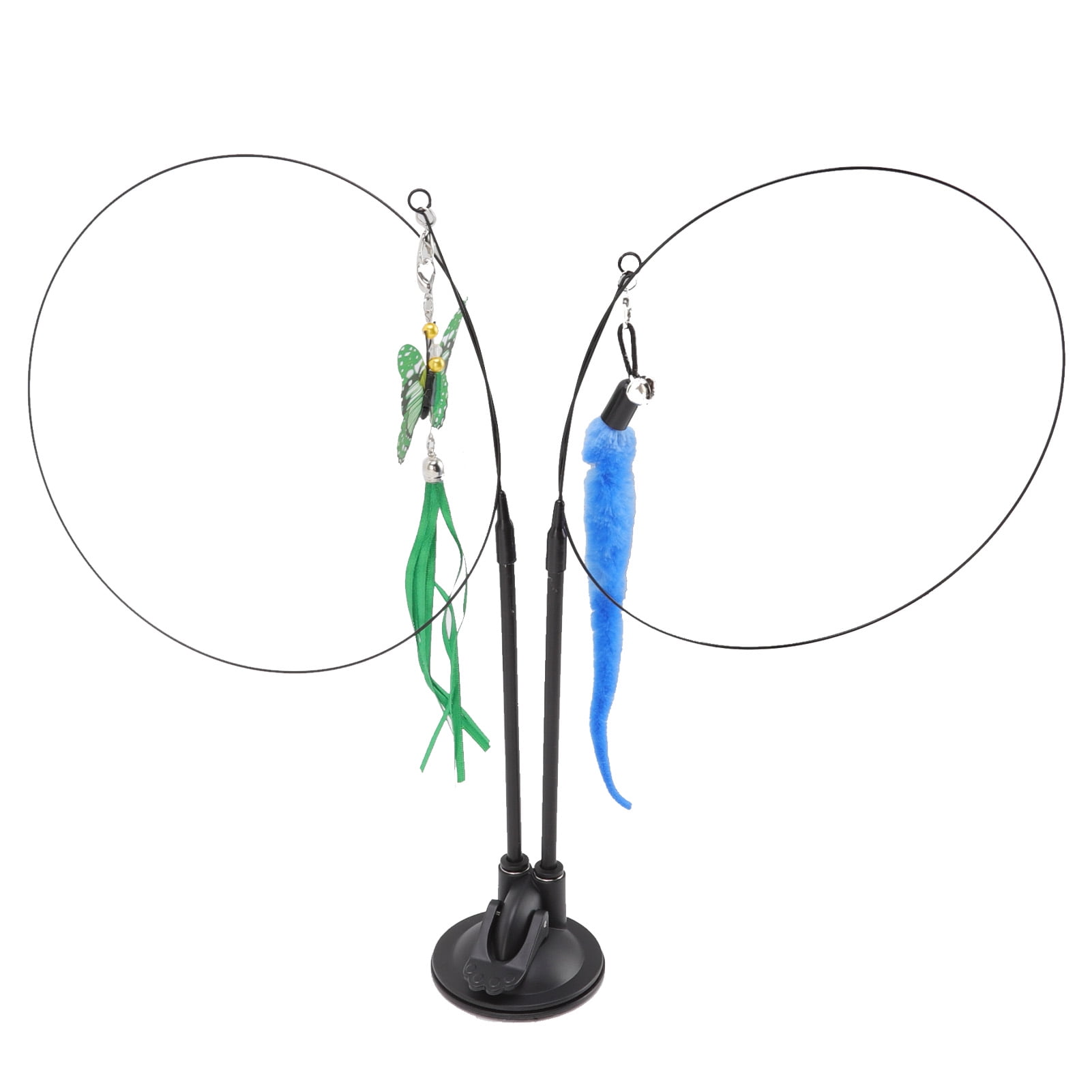 Suction Cat Feather Wand Toy, Double End Removable Steel Wire Cat Teaser Stick Toy  For Indoor For Kitten Blue Scalewing And Gray Mouse,Blue Flying Fish And Gray Mouse,Green