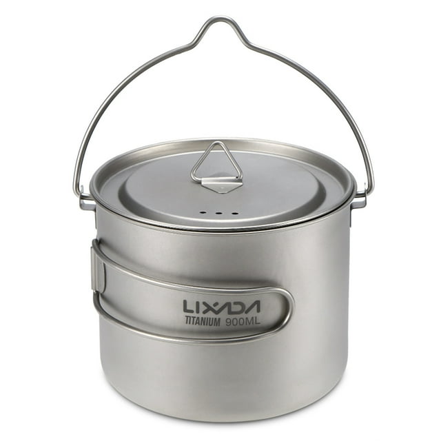 Lixada Pot en Titane 900ml Ultraléger Portable avec Couvercle et Poignée Pliable pour Camping Randonnée