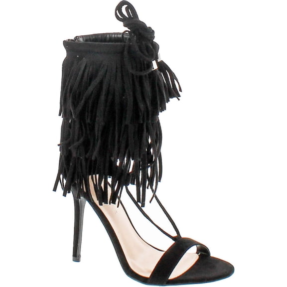 Adele-221 Open Toe Layered Fringe Corset Tassel Lace Up Stiletto Heels, Black Imsu, 5