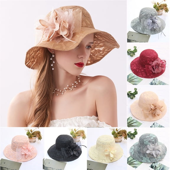LRen Women Tea Party Hat Elegant Women's Wedding Hat Bridal Tea Party Fascinator Cap for Occasions Summer Beach Sun Hat Blue