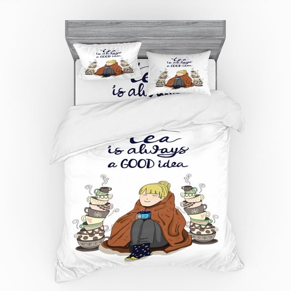 Ambesonne Saying Bedding Set 4 Pcs, Tea Lover Message Warm Drink, Queen, Multicolor