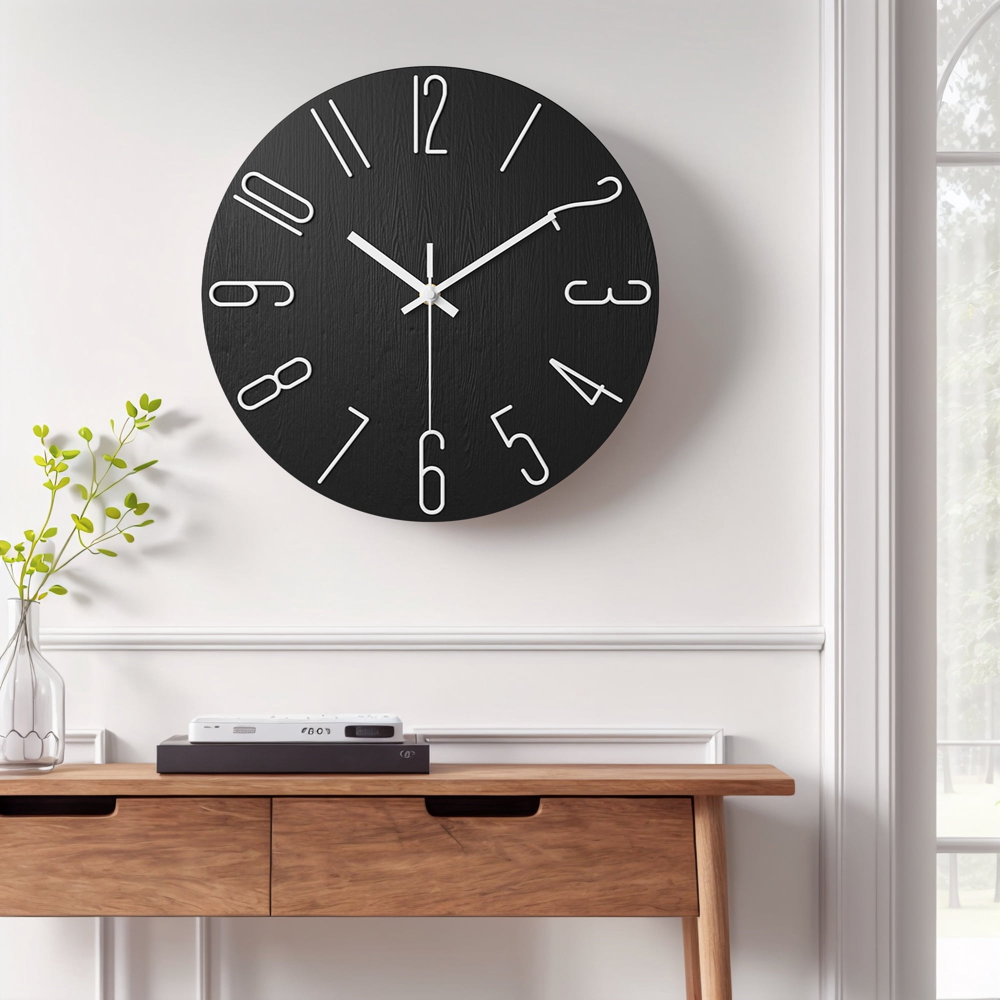 Unique Bargains 2 Pcs Analog Battery Operated Wall Clock 12 Inch Black/White Gold