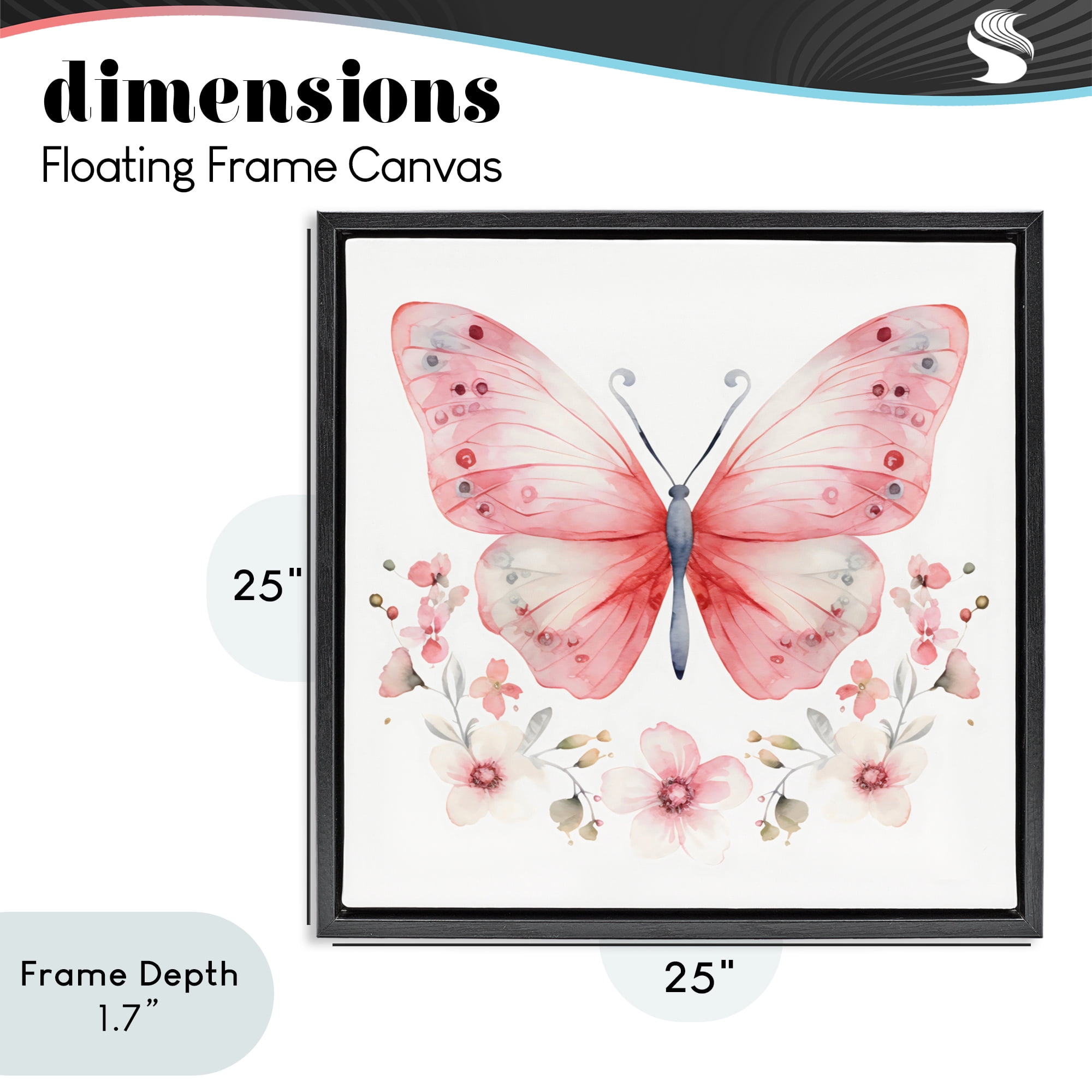 Stupell Industries Pink Symmetrical Butterfly Florals Black Framed Floater Canvas Wall Art, design by Creative Studio