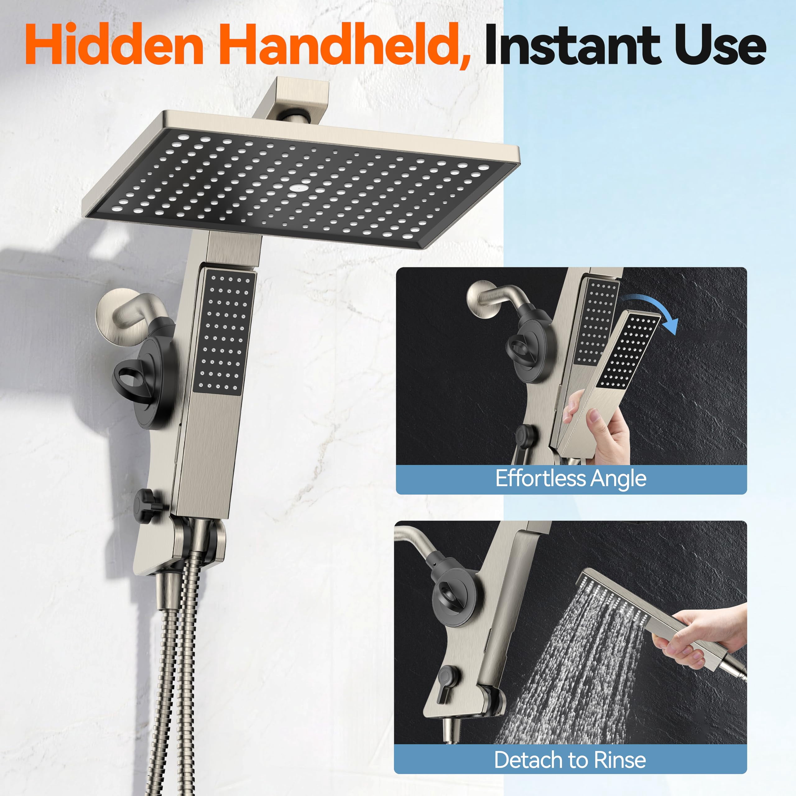 Filtered Rain Shower Head With Handheld Combo High 12'' Rainfall Heads & Detachable Wand Dual Showerhead Water Softener For Hard Easy Filter Replacement