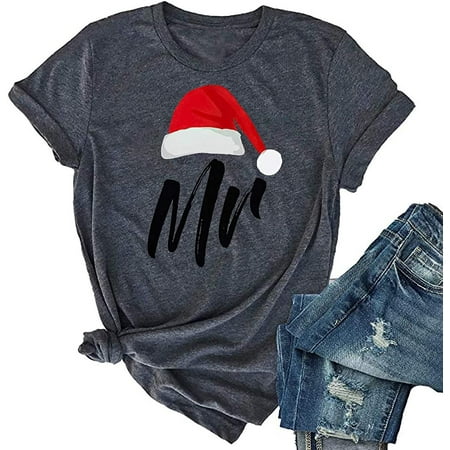 

MeiGuiSha Mr and Mrs Christmas Shirts Funny Matching Couple s Graphic Tees Pajama Womens Mens Valentine s Day Tops Dark Grey - Mr (Men) Small
