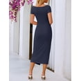 thumbnail image 4 of Merokeety Womens Summer Dresses Boat Neck Cap Sleeve Ruched Bodycon Midi Party Dress Navy l, 4 of 4