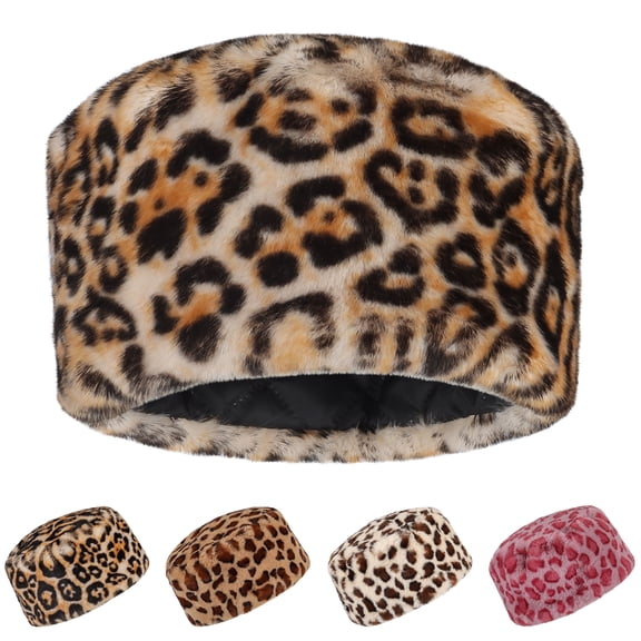 Gustave Leopard Print Faux Fur Hats for Women Cossack Russian Style Warm Hat Winter Fluffy Hat Thick Ski Beanie Cap "Light Brown"