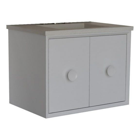 31 in. Single Wooden Vanity  White with White Concrete Top Rectangle Sink