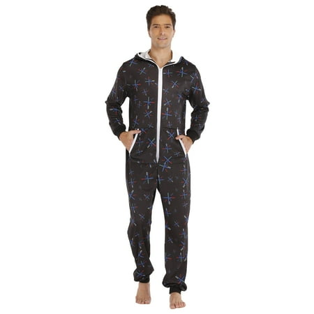 

Mens Pajamas Set Long Sleeve Soild Color Printed Jumpsuit Zipper Hood Pyjamas Nightwear With Pockets