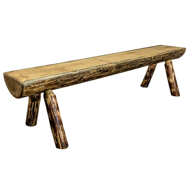 Glacier Country Collection Half Log Bench Exterior Stain Finish 5 Foot Com Half Log Bench Exterior Stain Finish, Outdoor Log Bench