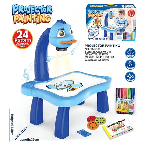 CYFW Trace and Draw Projector Toy, Painting Drawing Table Led Projector Toddler Toy Educational Drawing Playset for Kids Boys Girls Age 3 