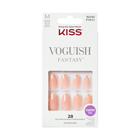 KISS Voguish Fantasy, Press On Nails, Kindred, Beige, Medium Almond, 28 Count