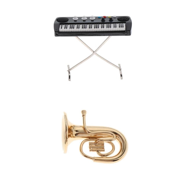 Paquete de 2 Tuba en miniatura 1/12 Sunnimix decoración de casa de muñecas