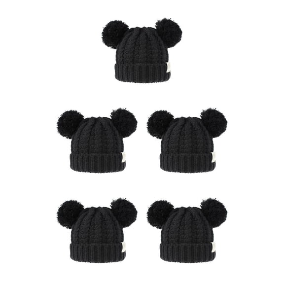 Sonducket Gorro y esponjoso con bolas de pompones, gorro de punto mixto Multicolor, gorros cómodos con forro, hermoso regalo para niños Negro 5piezas