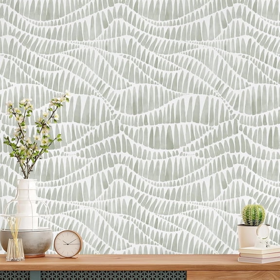 DAZLUT Green Wallpaper Modern Striped Wallpaper Peel and Stick Wallpaper Vinyl Boho Removable Wallpaper Self Adhesive Wallpaper for Bedroom Waterproof Contact Paper,17.3"×394"