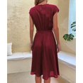 thumbnail image 3 of Women's 2024 Summer Dresses Casual Solid Color Classic Short Sleeve Dress Crew Neck Smocked High Waist Tiered Boho Beach Vacation Sundress (Wine Red,Large), 3 of 6