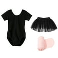 thumbnail image 3 of Stelle 3 Piece Short Sleeve Ballet Leotard Set with Elasitc Tutu Skirt Tights Dance Cloths Combo for Girls,Black,8 Years, 3 of 7