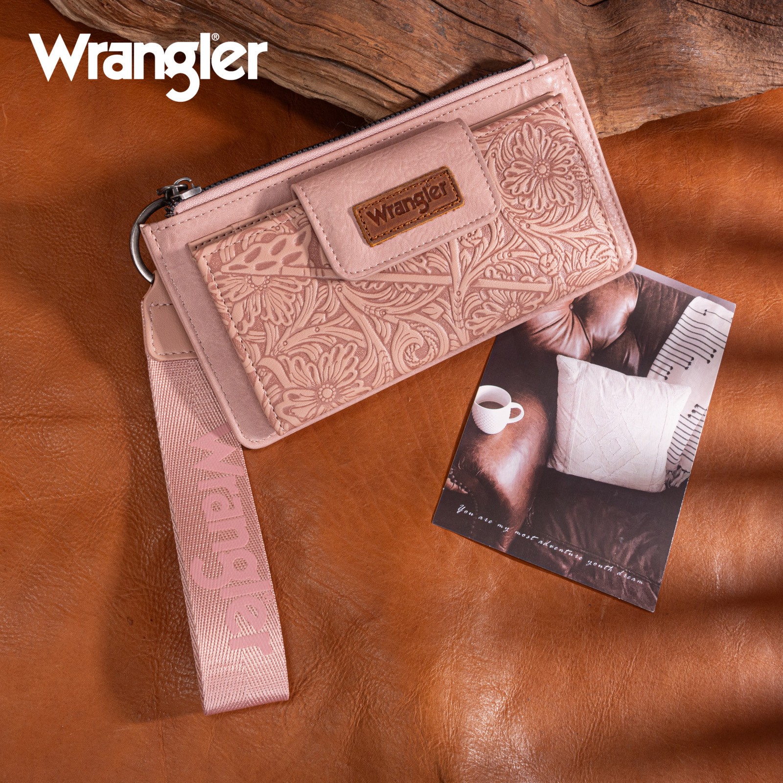 Wrangler Wristlet Wallet for Women RFID Blocking Bifold Wallets Card Cases & Money Organizers Clutch Wallets with Coin Purse, Dark Pink