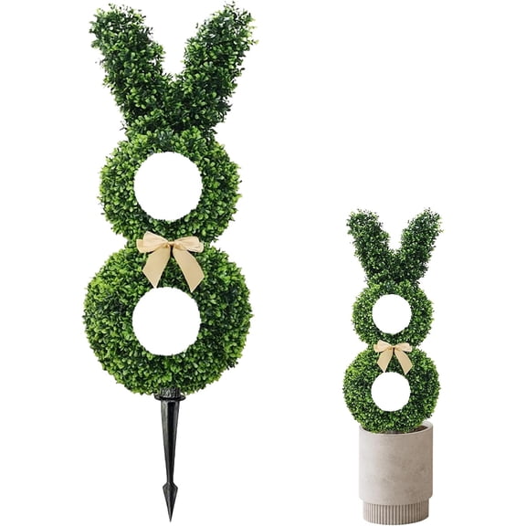 JEWLALO 22" Faux Greenery Bunny Topiary Tree, Artificial Easter Bush Bunny With Stake, Festive Decoration for Porch Entrance, Indoor Hallway Setup, Balcony Corner