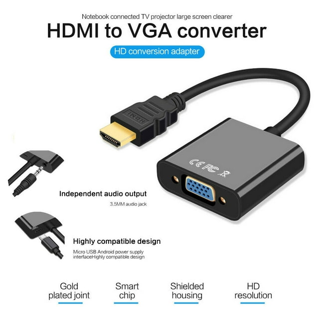 HDMI to VGA Adapter, HDMI-VGA 1080P Converter with 3.5mm Audio Jack and USB Power Supply for HDMI Laptop, PC, PS4, Blue Ray Player, Raspberry Pi, Xbox to VGA Monitor, Projector and More - Black