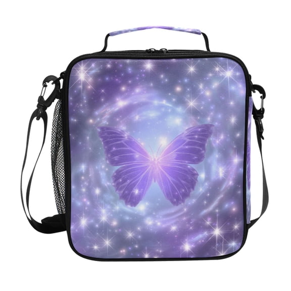 ALAZA Sparkling Butterfly Purple Lunch Box Insulated Lunch Bag Reusable Thermal Cooler Tote School Picnic