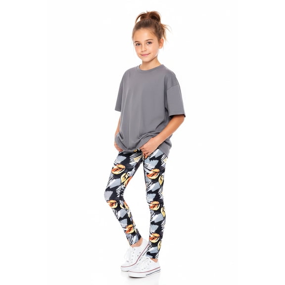 Creamy Soft Girls Kids Size Leggings, High Rise, Stretchy - by USA Fashion Orange Leaf Breeze Small