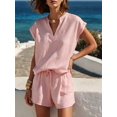 thumbnail image 5 of Women'S Two Piece Sets Summer V Neck Sleeveless Shorts Set Pink L, 5 of 7