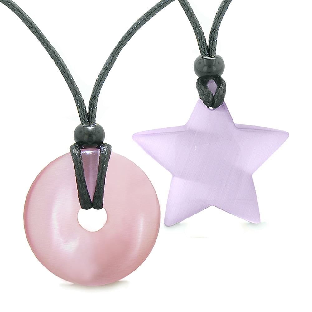 Large Coin Donut Star Amulet Love Couple Best Friends Sky Blue Neon Green Simulated Cats Eye Necklaces