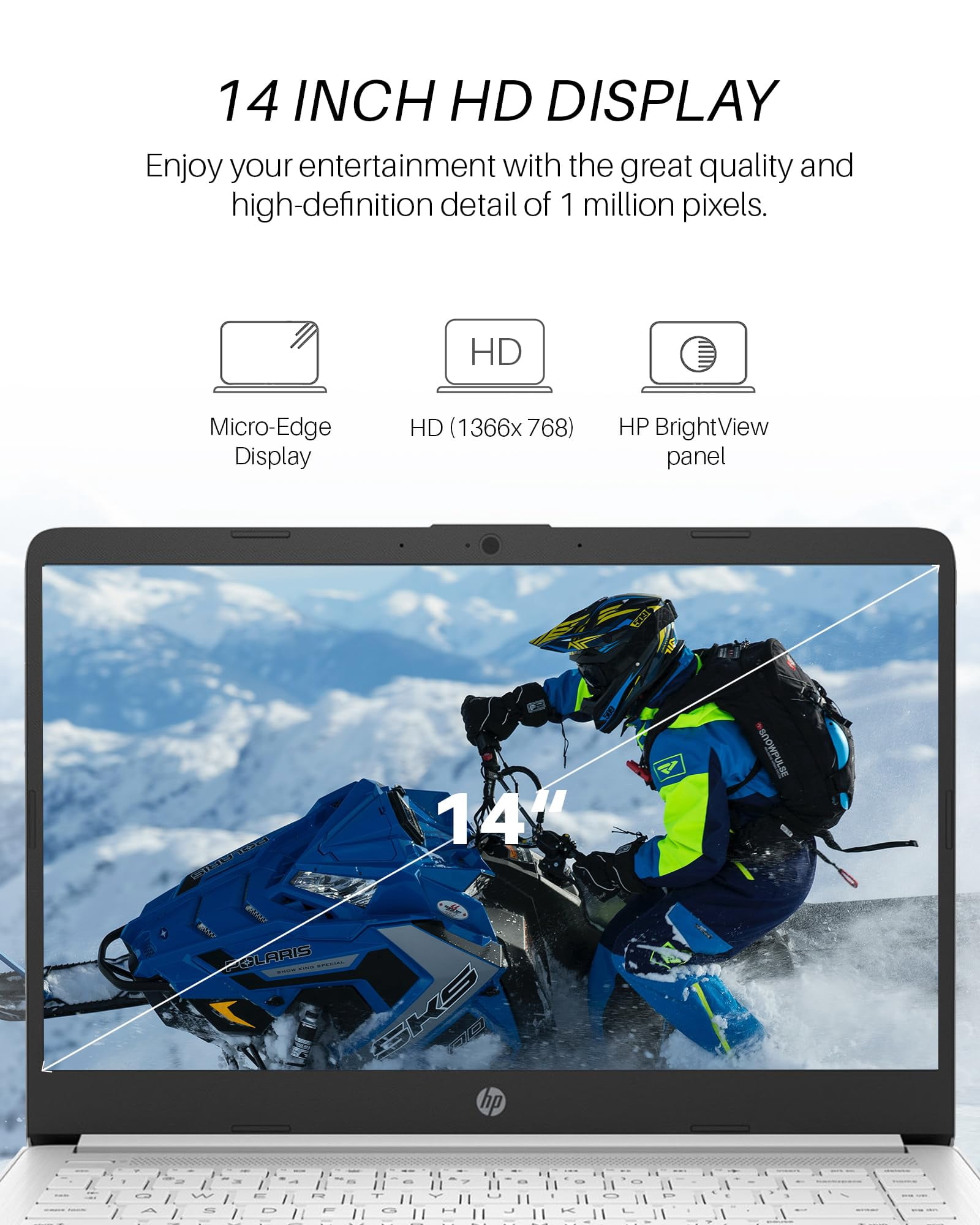 HP 14 Inch Laptop for College Students, Ultral Light Laptops for Business, Intel Celeron N4120, 16GB RAM + 320GB Storage (64GB eMMC+256GB MSD), 1-Year Office 365, White, Windows 11 S