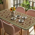 thumbnail image 3 of Boho Floral Table Cloths for 5 Foot Rectangle Tables, Modern Geometric Ethnic Abstract Flowers Red Green Patio Waterproof Elastic Fitted Tablecloths, Washable Rectangular Table Cover for Camping, 3 of 8