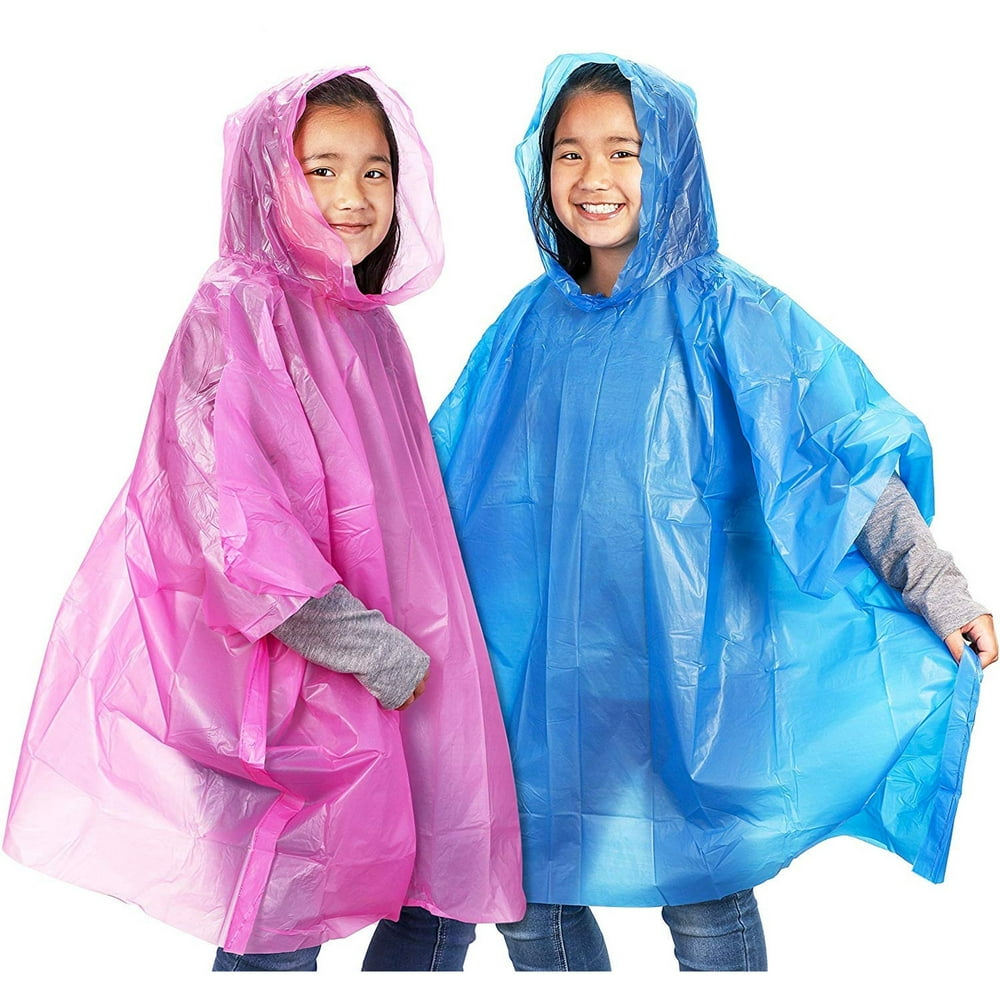 Juvale 10Pack Kids Disposable Emergency Rain Ponchos with Hood, Pink
