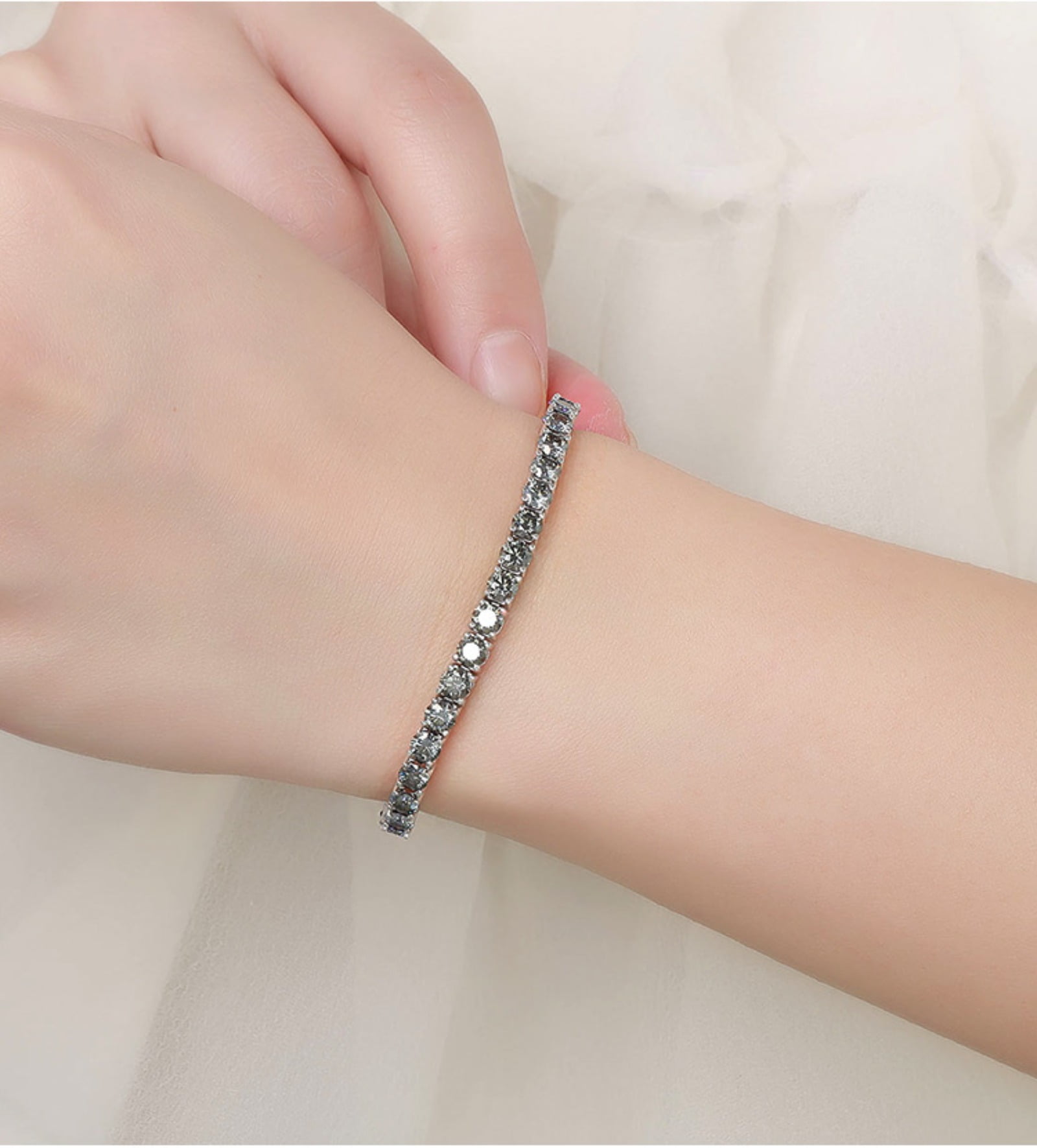 4MM Grey Moissanite Tennis Bracelets for Women Unisex 925 Silver Plated 18K White Gold Tennis Bracelet Men D Color VVS1 Moissanite Diamond Bracelet Jewelry 16-23CM