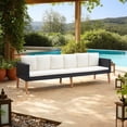 thumbnail image 6 of 3 Seater Outdoor Sofa with White Fabric Cushions, Black Rattan 86 Inch, 6 of 6
