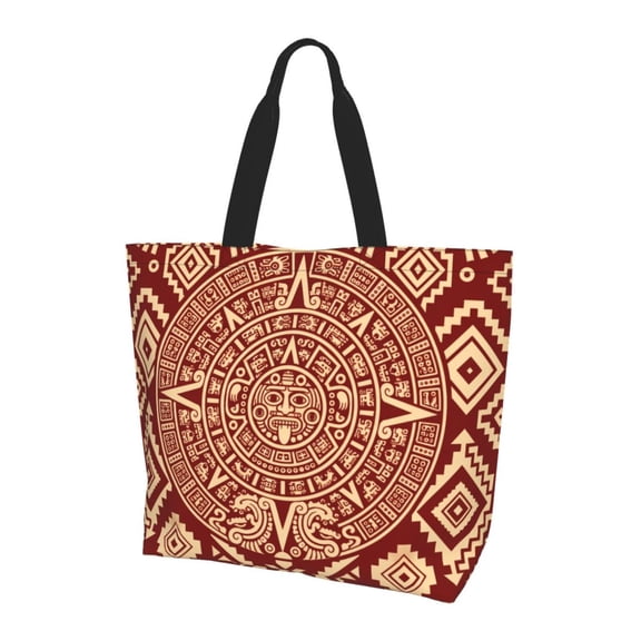 Ancient Mesoamerican Heritage Pattern Women Reusable Bag Large Shoulder Handbag Top Handle Purse Tote