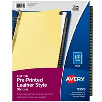 Avery Preprinted Black Leather Tab Dividers, Gold Reinforced Binding Edge, 1-31-Tab, 1 Set (11352)