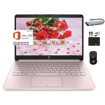 HP Newest 14" HD Portable Laptop Student Business, Quad-Core Intel N4120, 8GB RAM, 192GB (64GB eMMC 128GB Card), Webcam, Wi-Fi, Long Battery, Windows 11S   1 Year Office 365 MarxsolAccessory, Pink
