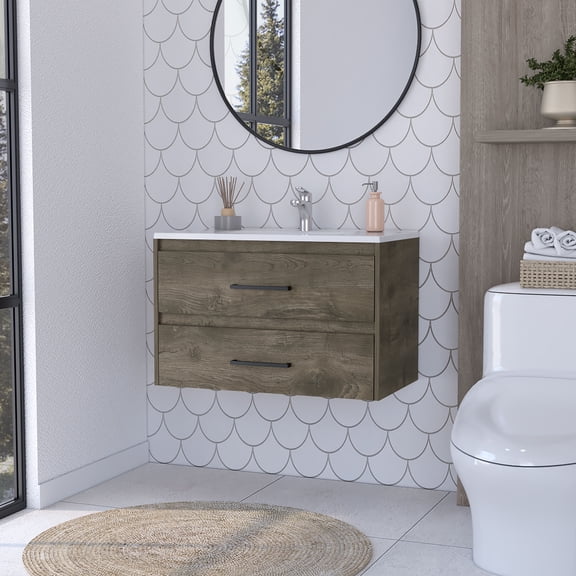 LiviNest Wall Mounted Bathroom Vanity: 2-Drawer Space Saver for Small Bathrooms - 31.7" Wide Modern Vanity with Ample Storage - Ideal for Apartments & Guest Baths